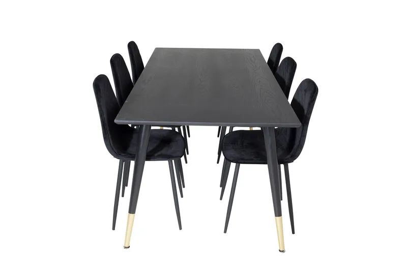 Dipp Spisebordssæt 180 cm Rektangulær med 6 Polar Stole, Svart/Gull