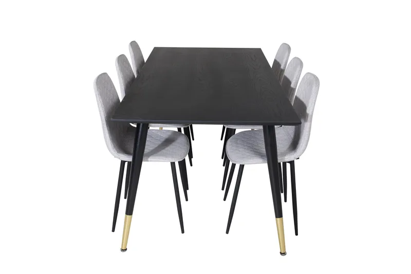 Dipp Spisebordssæt 180 cm Rektangulær med 6 Polar Stole, Svart/Gull