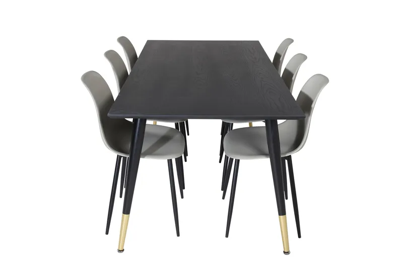 Dipp Spisebordssæt 180 cm Rektangulær med 6 Polar Stole, Svart/Gull