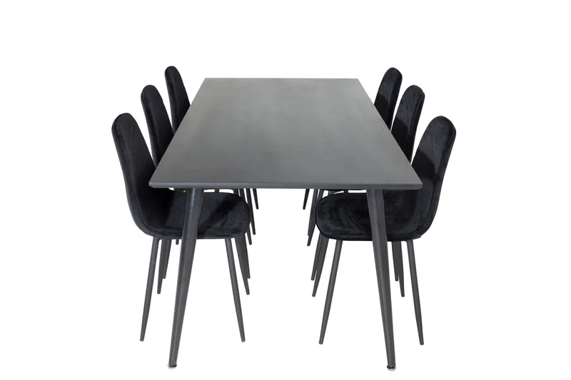 Dipp Spisebordssæt 180 cm Rektangulær med 6 Polar Stole, Svart