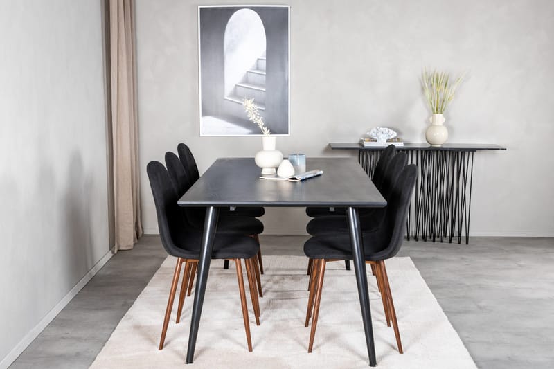 Dipp Spisebordssæt 180 cm Rektangulær med 6 Polar Stole - Svart - Møbler - Borde - Spisebordssæt