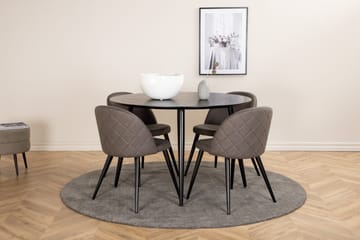 Dipp Spisegruppe 115 cm Rund med 4 Velvet stole - Sort - Møbler - Borde - Spisebordssæt