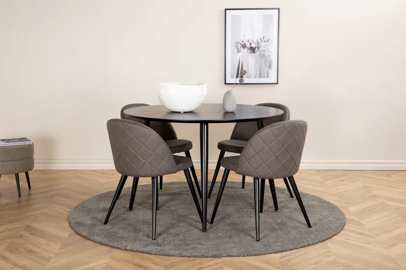 Dipp Spisegruppe 115 cm Rund med 4 Velvet stole, Sort