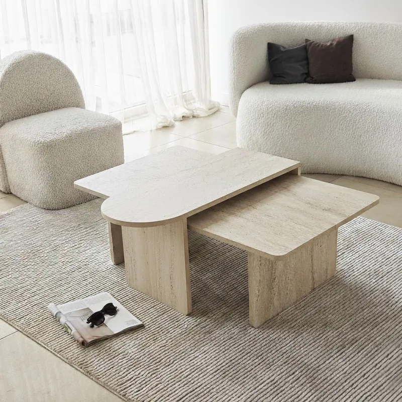 Djarhint Sofabordssæt 82 cm - Bronze og travertin - Møbler - Borde - Sofabord