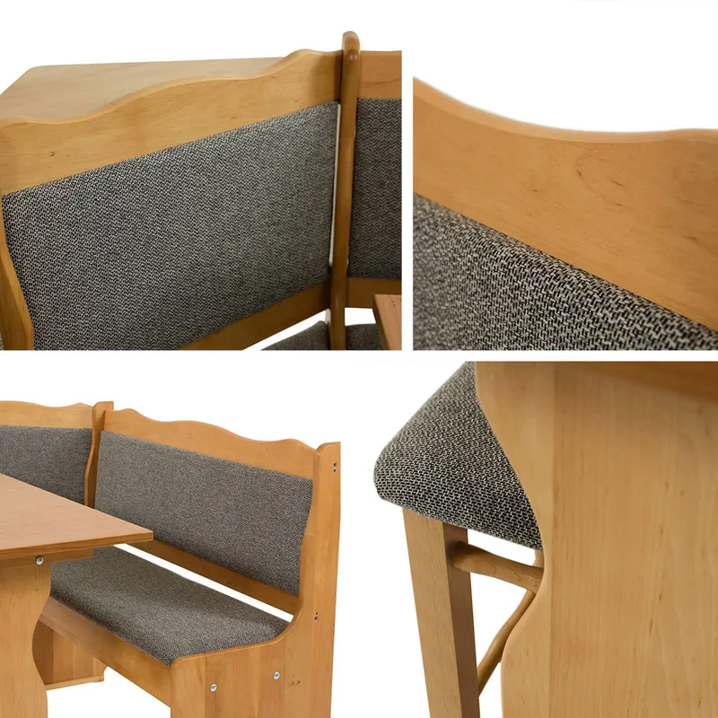 Drosbacken 7-personers spisegruppe til køkken - Lysebrunt træ og mørkebrunt betræk - Møbler - Borde - Spisebordssæt