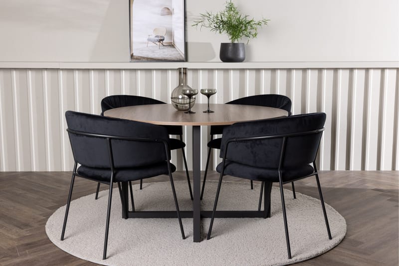 Durango Spisebordsgruppe 120 cm Rund med 4 Selma Stole - Valnøtt - Møbler - Borde - Spisebordssæt