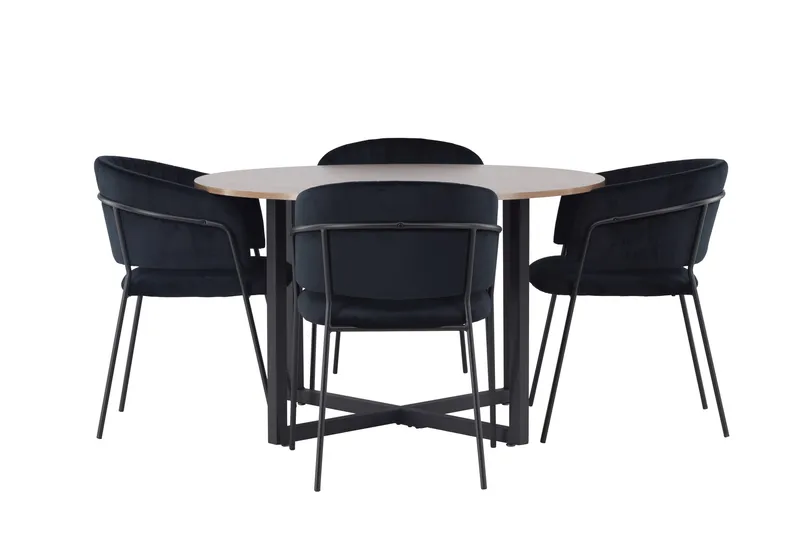 Durango Spisebordsgruppe 120 cm Rund med 4 Selma Stole, Valnøtt