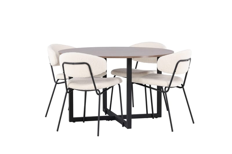 Durango Spisegruppe 120 cm Rund med 4 Chico Stole - Valnøtt - Møbler - Borde - Spisebordssæt