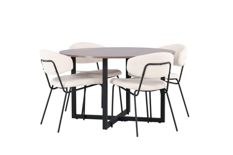 Durango Spisegruppe 120 cm Rund med 4 Chico Stole - Valnøtt - Møbler - Borde - Spisebordssæt