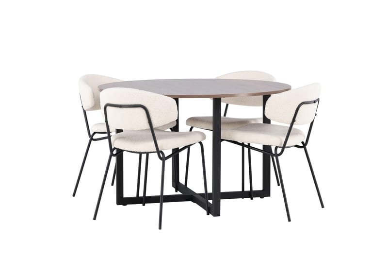 Durango Spisegruppe 120 cm Rund med 4 Chico Stole - Valnøtt - Møbler - Borde - Spisebordssæt