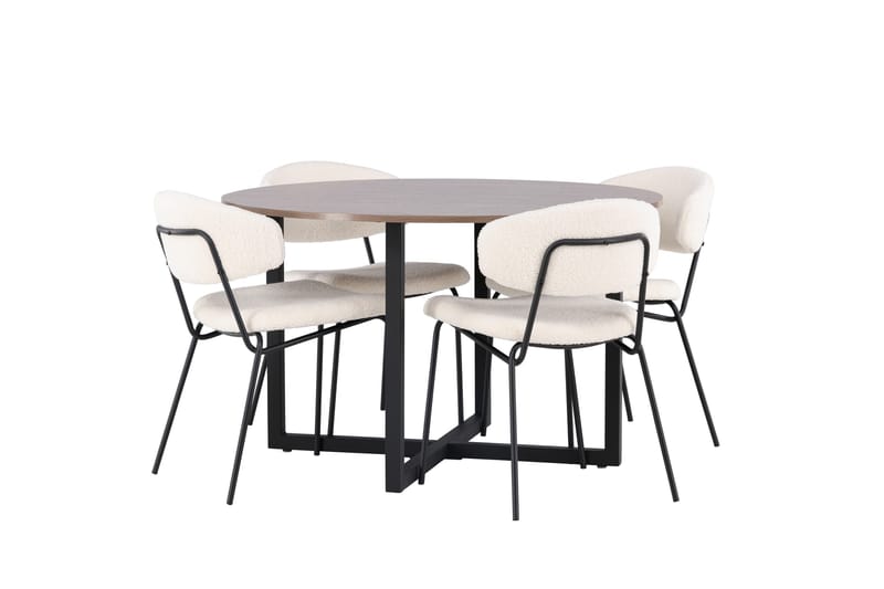 Durango Spisegruppe 120 cm Rund med 4 Chico Stole - Valnøtt - Møbler - Borde - Spisebordssæt