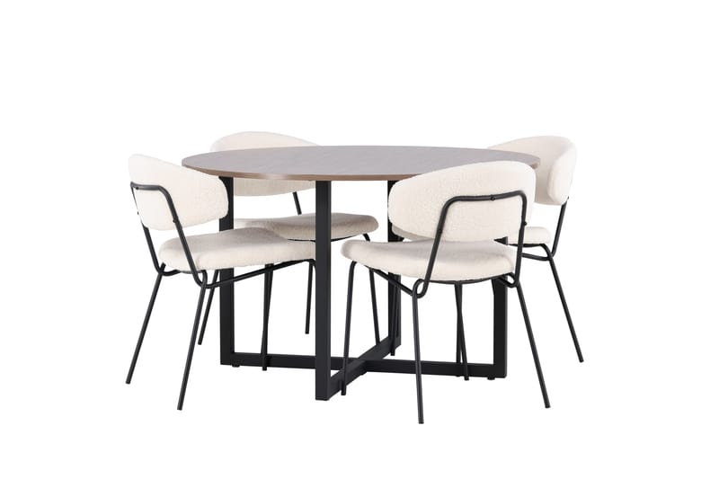 Durango Spisegruppe 120 cm Rund med 4 Chico Stole - Valnøtt - Møbler - Borde - Spisebordssæt