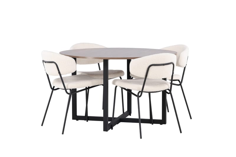 Durango Spisegruppe 120 cm Rund med 4 Chico Stole - Valnøtt - Møbler - Borde - Spisebordssæt
