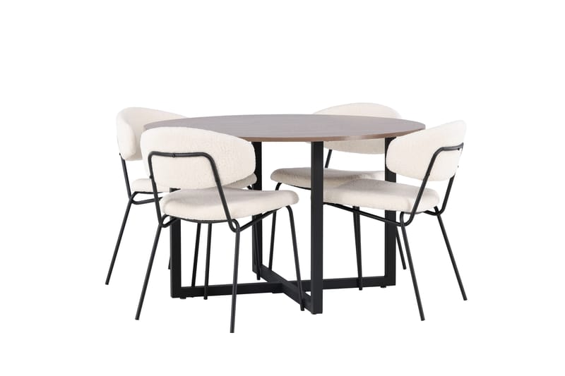 Durango Spisegruppe 120 cm Rund med 4 Chico Stole - Valnøtt - Møbler - Borde - Spisebordssæt