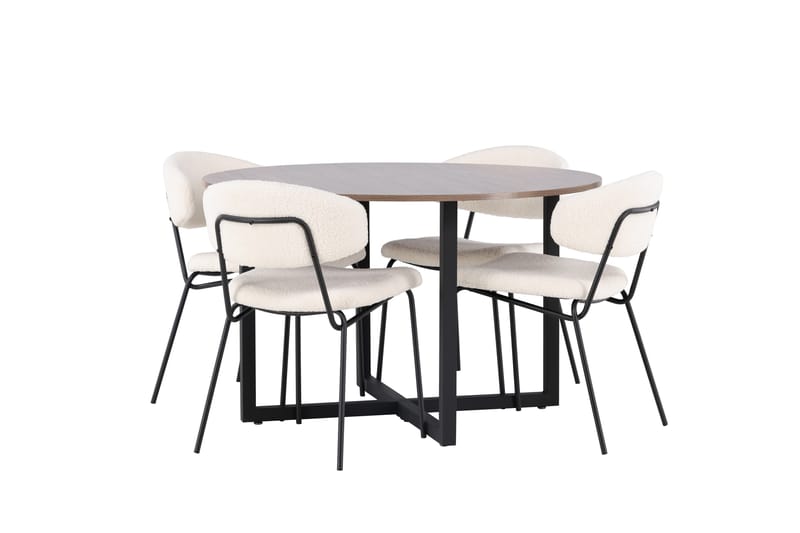 Durango Spisegruppe 120 cm Rund med 4 Chico Stole - Valnøtt - Møbler - Borde - Spisebordssæt