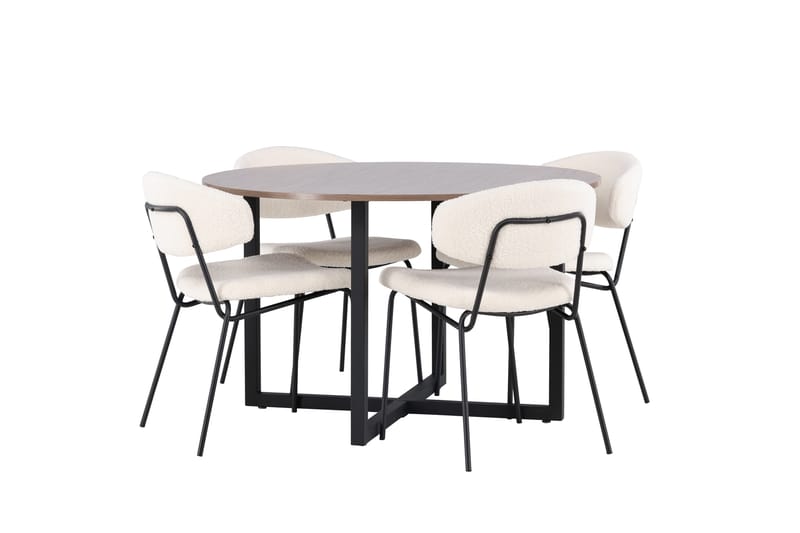 Durango Spisegruppe 120 cm Rund med 4 Chico Stole - Valnøtt - Møbler - Borde - Spisebordssæt