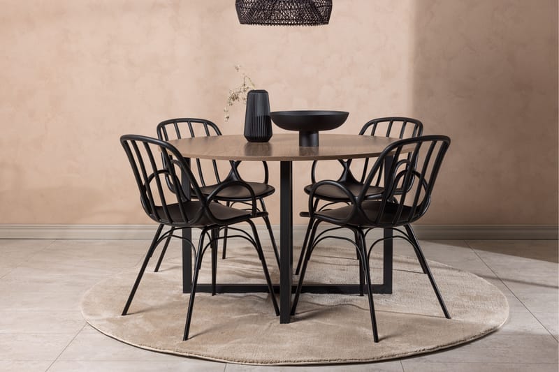 Durango Spisegruppe 120 cm Rund med 4 Dyrön Stole - Valnøtt - Møbler - Borde - Spisebordssæt