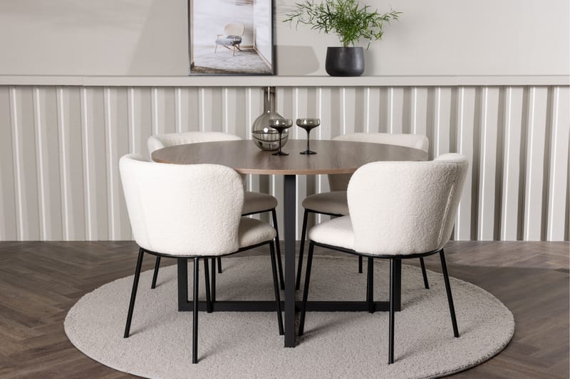 Durango Spisegruppe 120 cm Rund med 4 Edina Stole - Valnød - Møbler - Borde - Spisebordssæt
