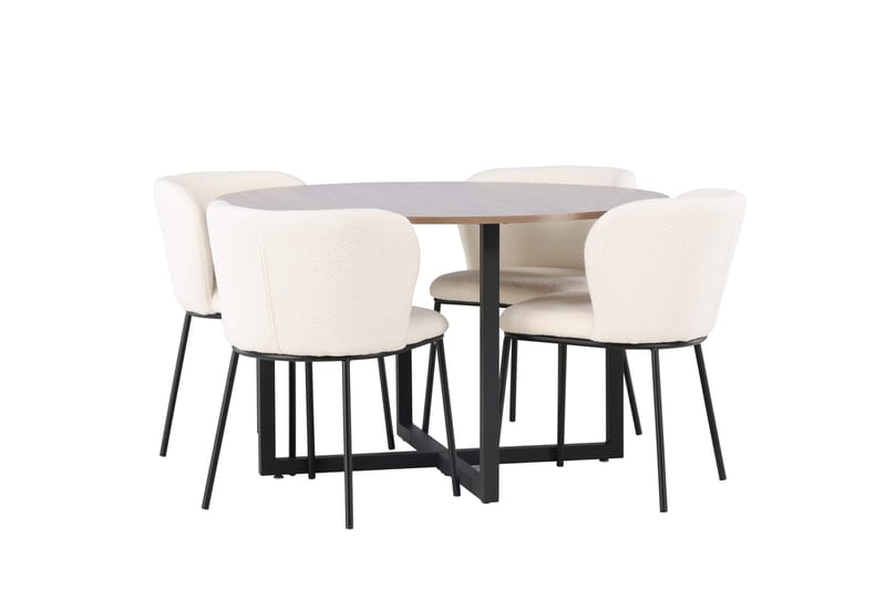 Durango Spisegruppe 120 cm Rund med 4 Edina Stole - Valnød - Møbler - Borde - Spisebordssæt