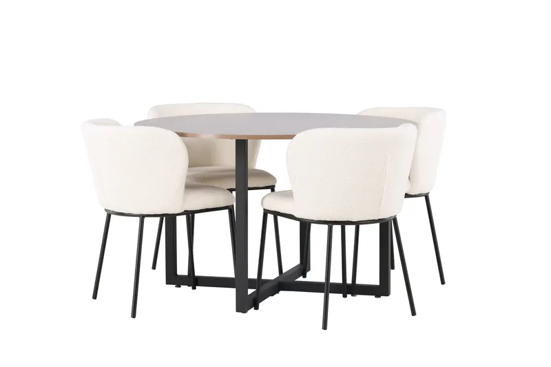 Durango Spisegruppe 120 cm Rund med 4 Edina Stole - Valnød - Møbler - Borde - Spisebordssæt