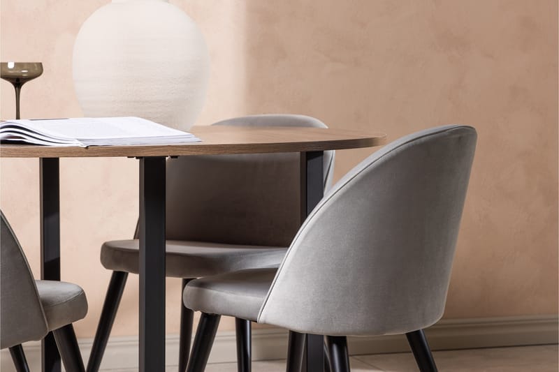 Durango Spisegruppe 120 cm Rund med 4 Velvet Stole - Valnøtt - Møbler - Borde - Spisebordssæt