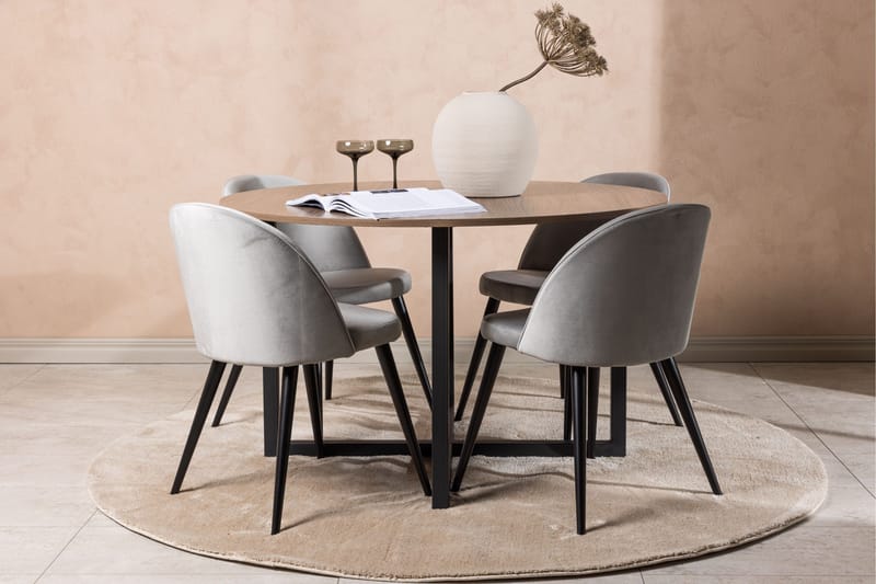 Durango Spisegruppe 120 cm Rund med 4 Velvet Stole - Valnøtt - Møbler - Borde - Spisebordssæt