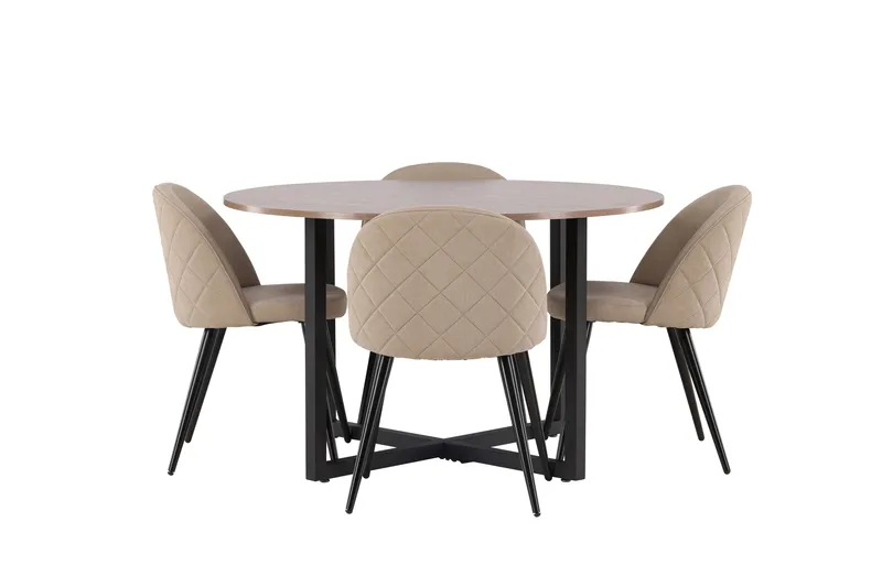 Durango Spisegruppe 120 cm Rund med 4 Velvets Stole - Valnøtt - Møbler - Borde - Spisebordssæt