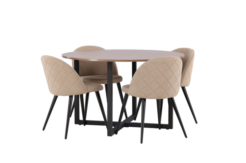 Durango Spisegruppe 120 cm Rund med 4 Velvets Stole - Valnøtt - Møbler - Borde - Spisebordssæt