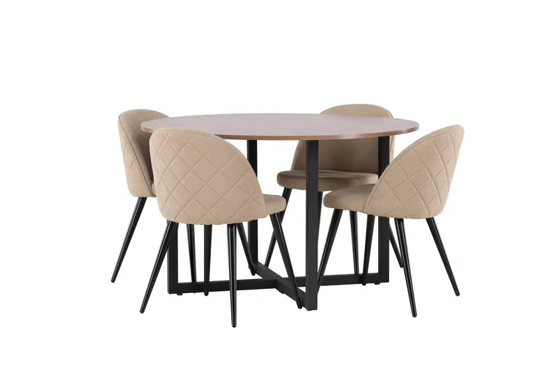 Durango Spisegruppe 120 cm Rund med 4 Velvets Stole - Valnøtt - Møbler - Borde - Spisebordssæt