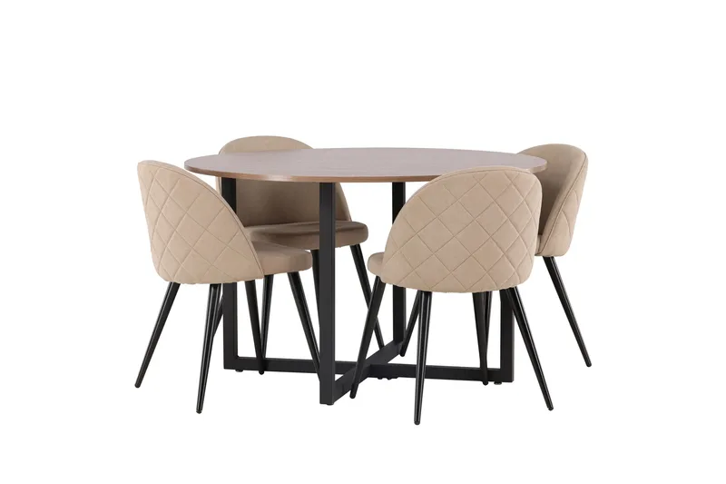 Durango Spisegruppe 120 cm Rund med 4 Velvets Stole - Valnøtt - Møbler - Borde - Spisebordssæt
