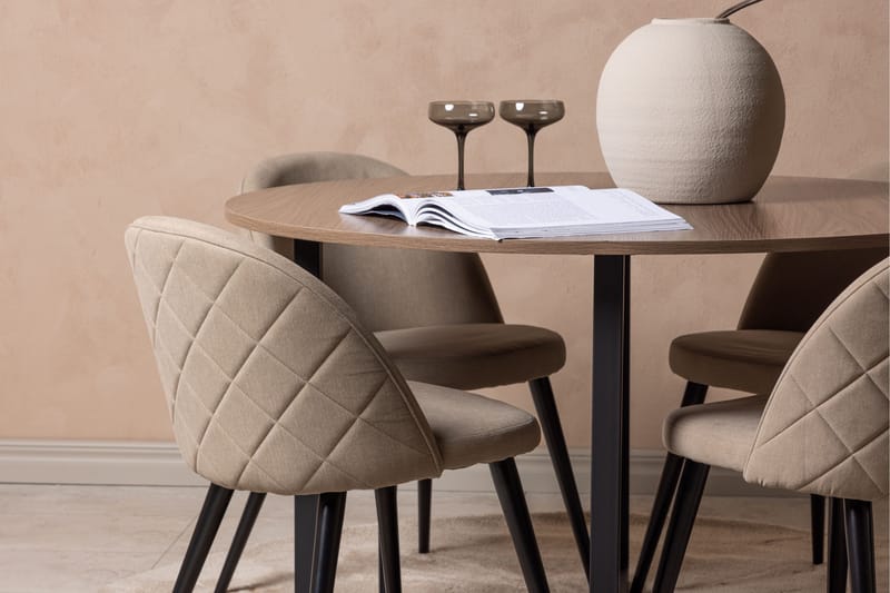 Durango Spisegruppe 120 cm Rund med 4 Velvets Stole - Valnøtt - Møbler - Borde - Spisebordssæt
