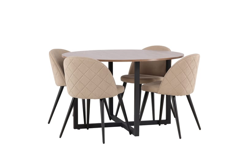 Durango Spisegruppe 120 cm Rund med 4 Velvets Stole - Valnøtt - Møbler - Borde - Spisebordssæt