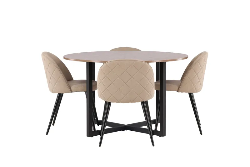 Durango Spisegruppe 120 cm Rund med 4 Velvets Stole - Valnøtt - Møbler - Borde - Spisebordssæt
