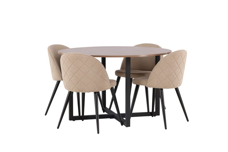 Durango Spisegruppe 120 cm Rund med 4 Velvets Stole - Valnøtt - Møbler - Borde - Spisebordssæt