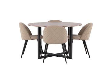 Durango Spisegruppe 120 cm Rund med 4 Velvets Stole - Valnøtt - Møbler - Borde - Spisebordssæt