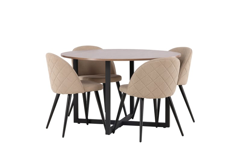 Durango Spisegruppe 120 cm Rund med 4 Velvets Stole - Valnøtt - Møbler - Borde - Spisebordssæt