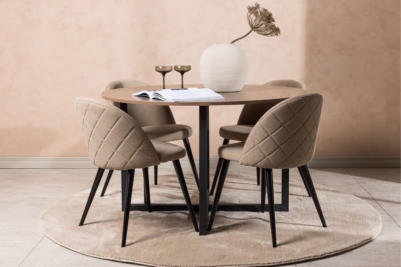 Durango Spisegruppe 120 cm Rund med 4 Velvets Stole - Valnøtt - Møbler - Borde - Spisebordssæt
