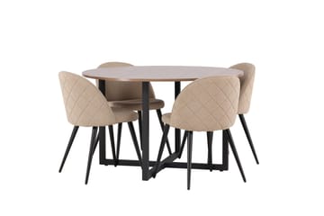 Durango Spisegruppe 120 cm Rund med 4 Velvets Stole - Valnøtt - Møbler - Borde - Spisebordssæt