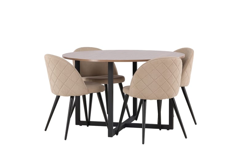 Durango Spisegruppe 120 cm Rund med 4 Velvets Stole - Valnøtt - Møbler - Borde - Spisebordssæt