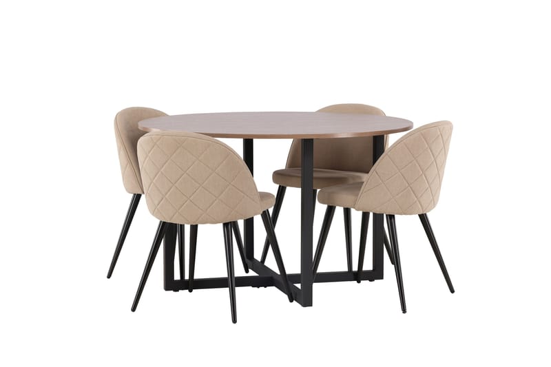 Durango Spisegruppe 120 cm Rund med 4 Velvets Stole - Valnøtt - Møbler - Borde - Spisebordssæt