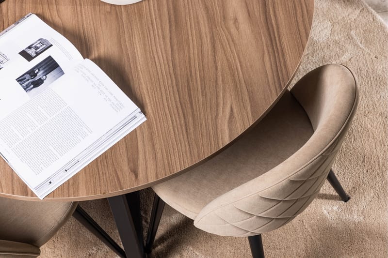 Durango Spisegruppe 120 cm Rund med 4 Velvets Stole - Valnøtt - Møbler - Borde - Spisebordssæt