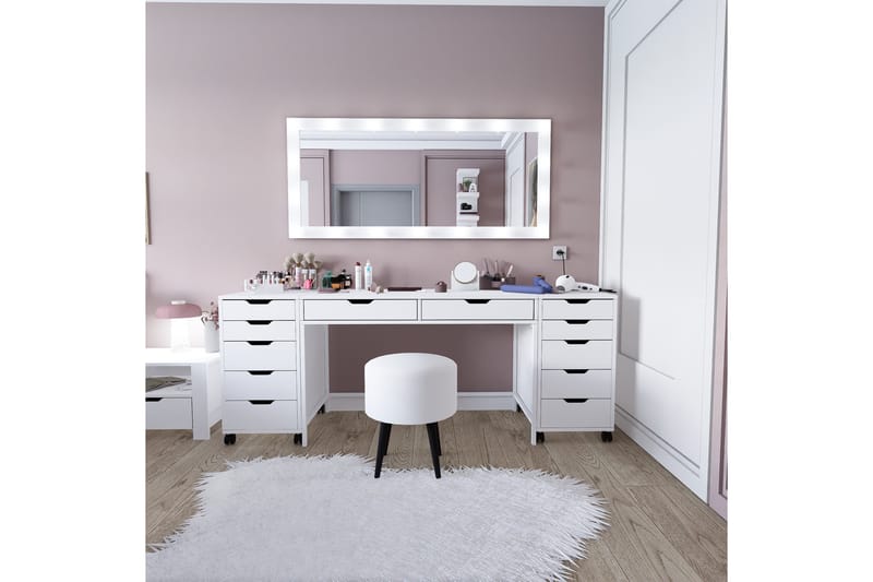 Durusu Sminkebord 200 cm, Mat hvid