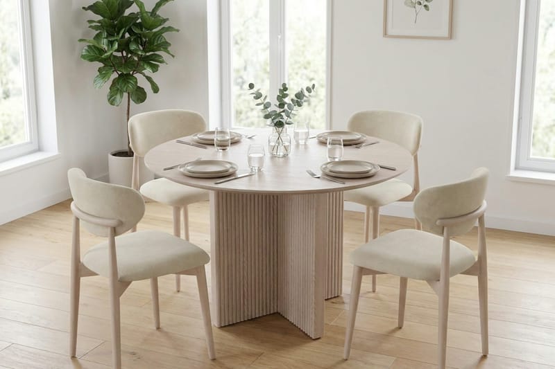 Edda Rundt Spisebord 110 cm Finér - Hvidlaseret - Møbler - Borde - Spisebord og køkkenbord