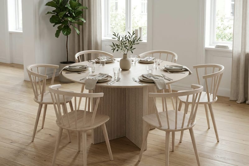Edda Rundt Spisebord 130 cm Finér - Hvidlaseret - Møbler - Borde - Spisebord og køkkenbord