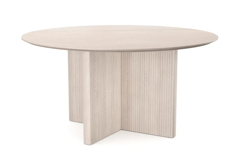Edda Rundt Spisebord 150 cm Finér, Hvidbejdset eg
