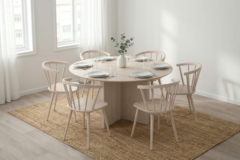 Edda Rundt Spisebord 150 cm Finér - Hvidlaseret - Møbler - Borde - Spisebord og køkkenbord