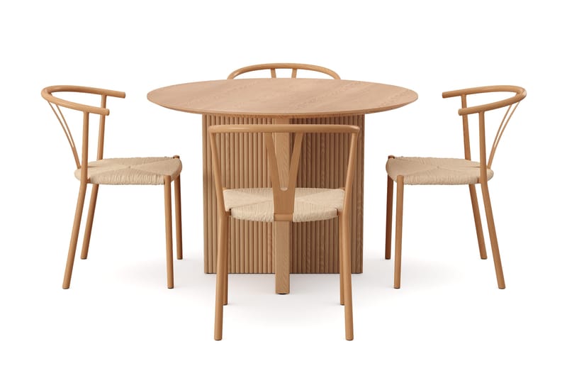 Edda spisegruppe rund 110 cm eg med 4 Elysia-spisestole - Eg - Møbler - Borde - Spisebordssæt