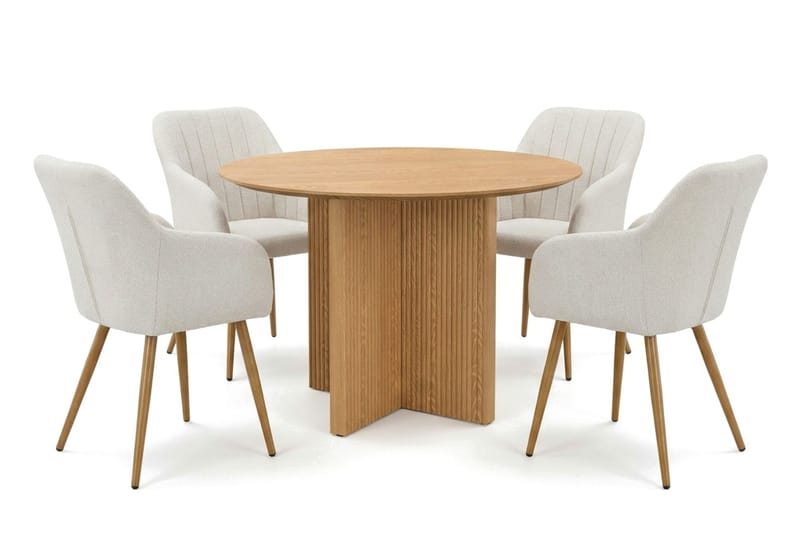 Edda spisegruppe rund 110 cm eg med 4 Filippa spisebordsstole - Eg - Møbler - Borde - Spisebordssæt