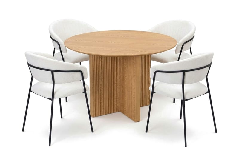 Edda spisegruppe rund 110 cm eg med 4 Karol spisestole - Eg - Møbler - Borde - Spisebordssæt