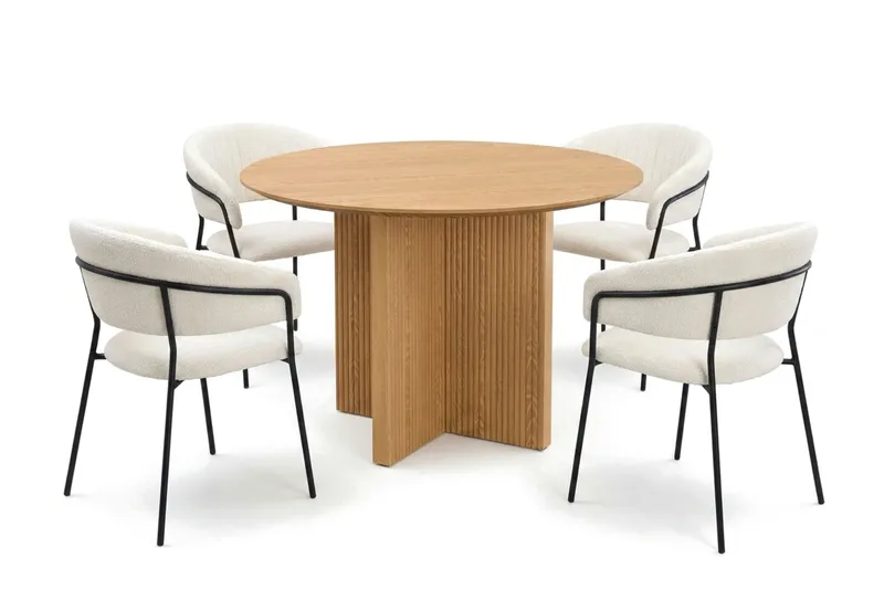 Edda spisegruppe rund 110 cm eg med 4 Karol spisestole, Eg